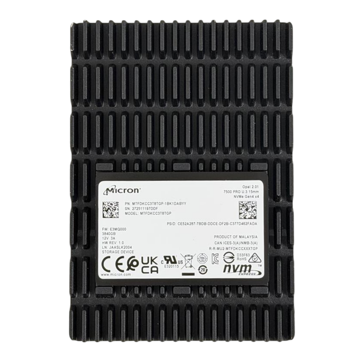 New Micron 7500 Pro 3.84TB NVMe PCIe 4.0 RI SED U.3 2.5" SSD MTFDKCC3T8TGP