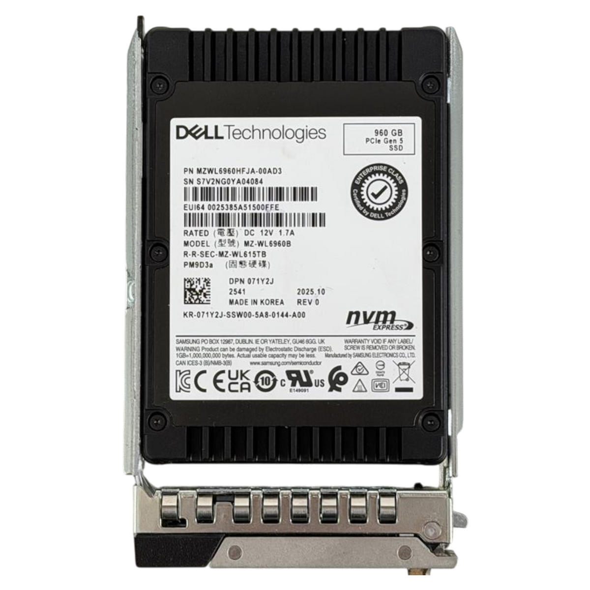 Dell 960GB NVMe PCIe Gen5 x4 Read Intensive TLC NAND 2.5" SSD 71Y2J MZ-WL6960B