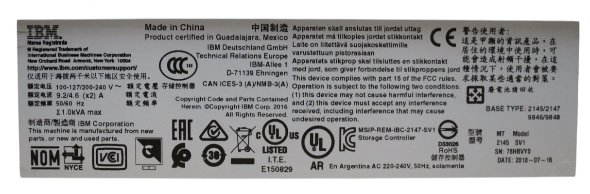 IBM 2145-SV1 SAN Volume Controller 128GB 2x E5-2667v4 8x2.5" Bay 480GB 2U Server