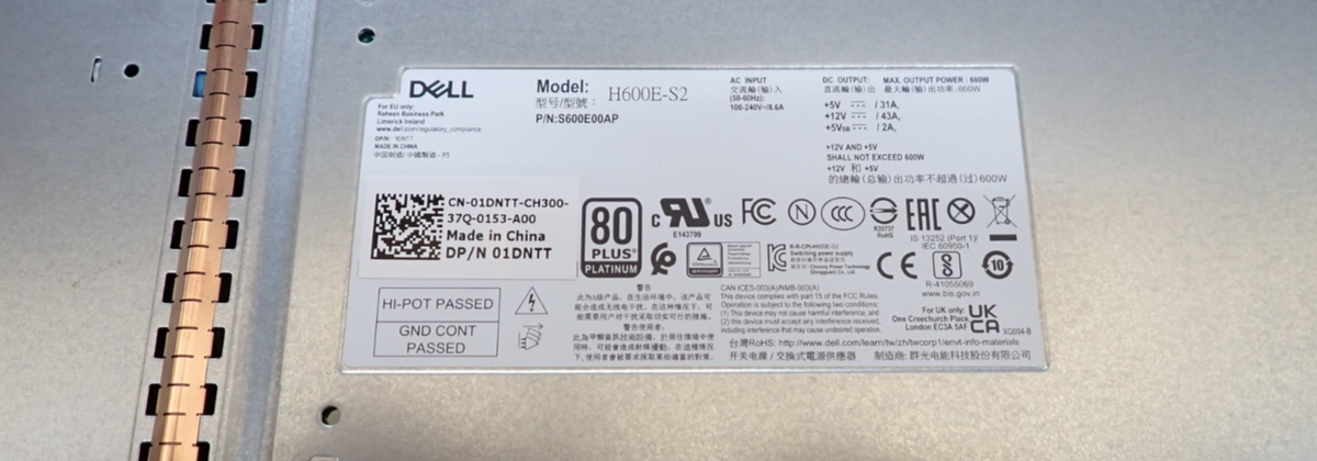 NEW Dell 600W Hot-Swap Power Supply Unit F2B PSU - 1DNTT 01DNTT H600E-S2