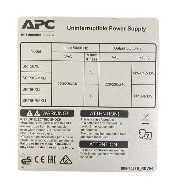 APC Smart-UPS 5000VA 5kVA 4500W SRT5KXLI SRT5KRMXLI On-Line Rackmount 240V UPS