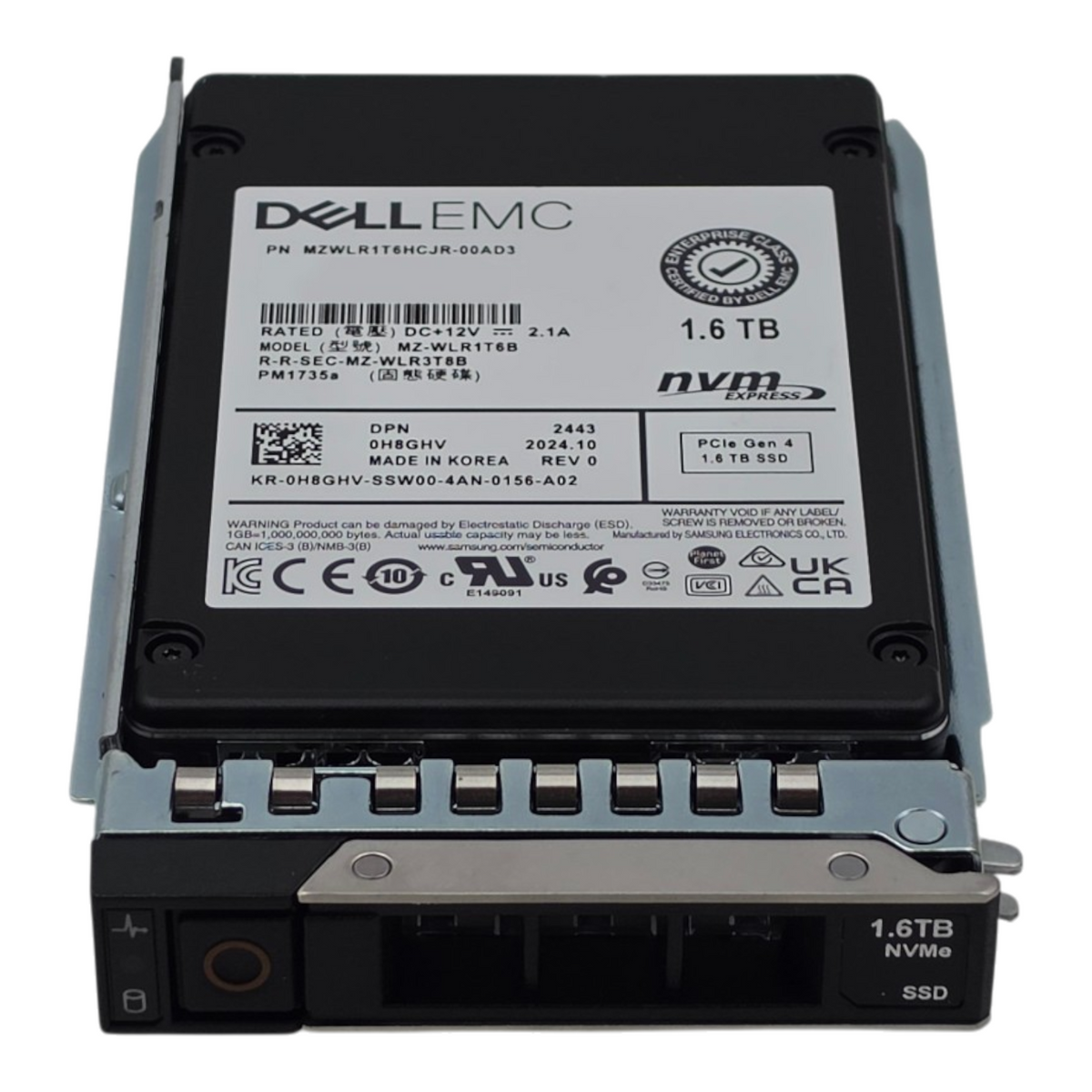 Dell H8GHV 1.6TB NVMe PCIe Gen4 x4 Mixed Use MU TLC NAND 2.5" SFF SSD MZ-WLR1T6B