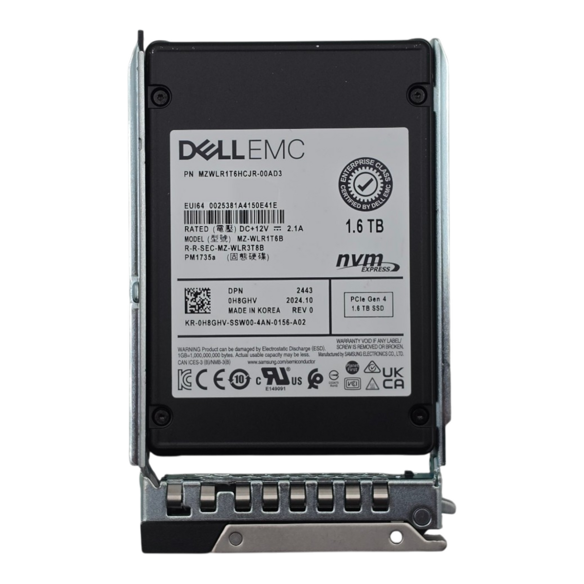 Dell H8GHV 1.6TB NVMe PCIe Gen4 x4 Mixed Use MU TLC NAND 2.5" SFF SSD MZ-WLR1T6B