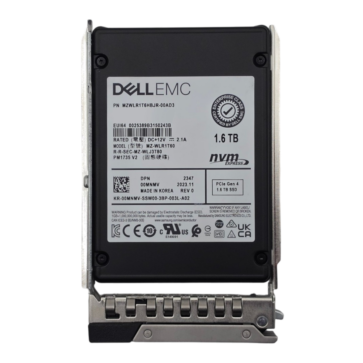 NEW Dell 0MNMV 1.6TB NVMe PCIe U.2 Gen4 Mixed-Use MU TLC 2.5" SFF SSD MZ-WLR1T60