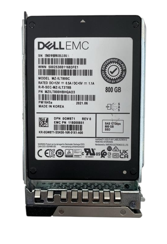 Dell 800GB 12G SAS TLC MU 2.5" Enterprise SSD + G14-17th Caddy GW8T1 MZ-ILT800C