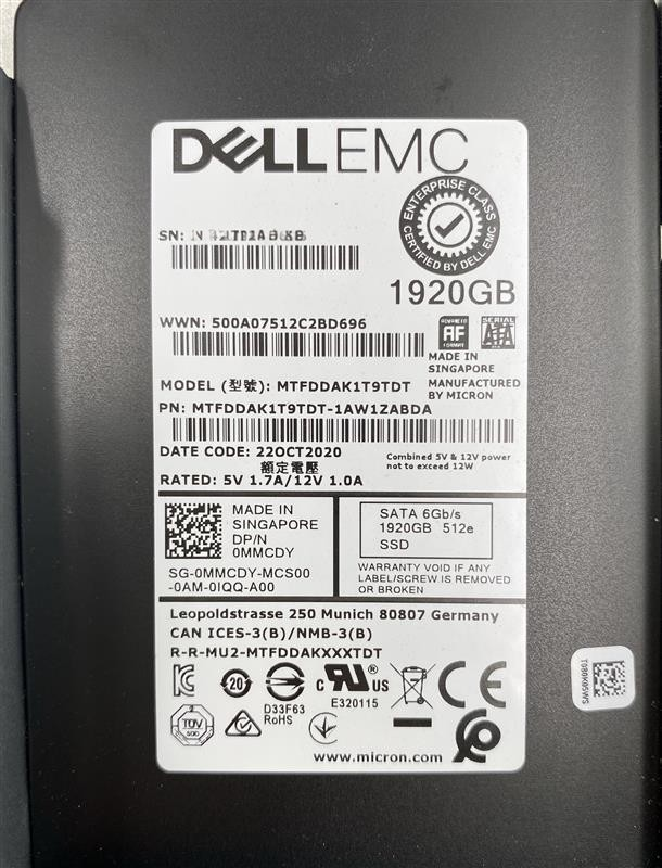 Dell 1.92TB 6G SATA 2.5" SFF Enterprise SSD in 14th-17th Gen 3.5" Caddy - MMCDY