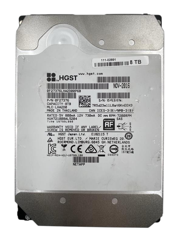 Hitachi 8TB 7.2K 12G SAS 512e 3.5" LFF Hard Drive HDD - HUH721008AL5204 0F27376