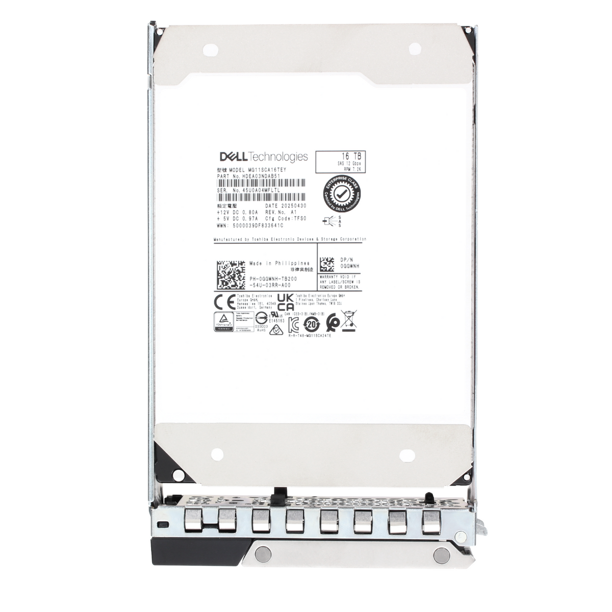 Dell 16TB 7.2K SAS 12G 512e Enterprise Class 3.5'' HDD GGWNH MG11SCA16TEY