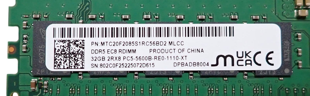 NEW Micron 32GB 2Rx8 PC5-5600B DDR5 ECC RDIMM Server Memory MTC20F2085S1RC56BD2