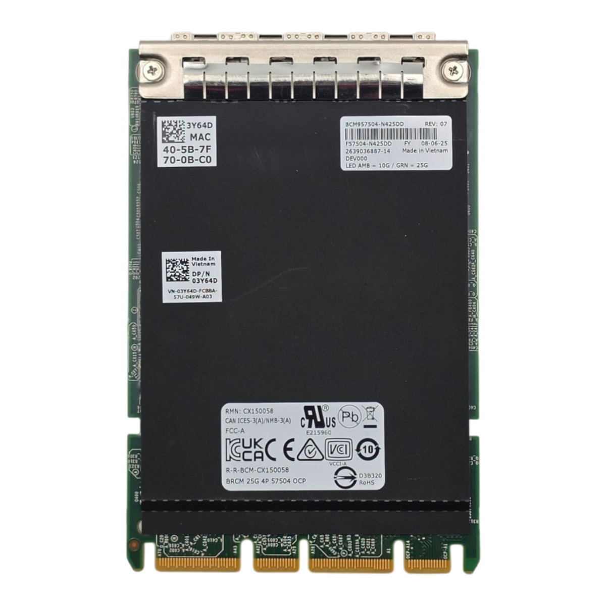 New Dell Broadcom 57504 4-Port 10/25G SFP28 OCP 3.0 Mezzanine Network Card 3Y64D
