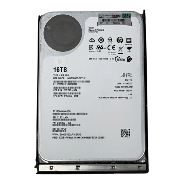 HPE 16TB 7.2k SAS 12G 512e Hot Swap 3.5" HDD P25245-001 P23608-B21 +G10 LP Caddy