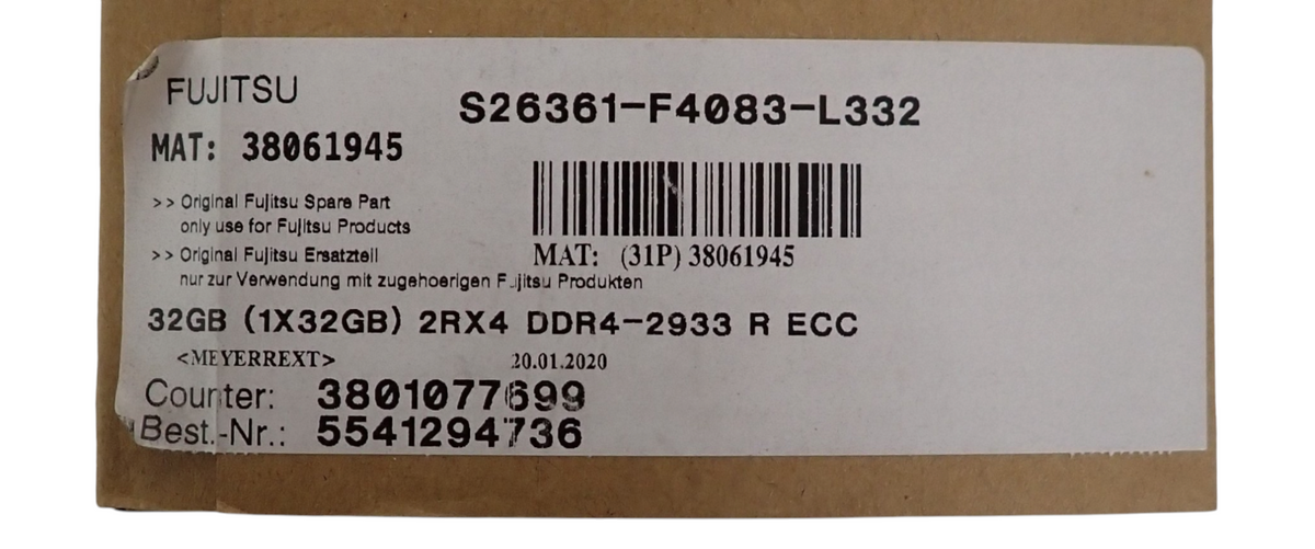 NEW Fujitsu 32GB 2Rx4 PC4-2933Y DDR4 REG ECC Server Memory S26361-F4083-L332