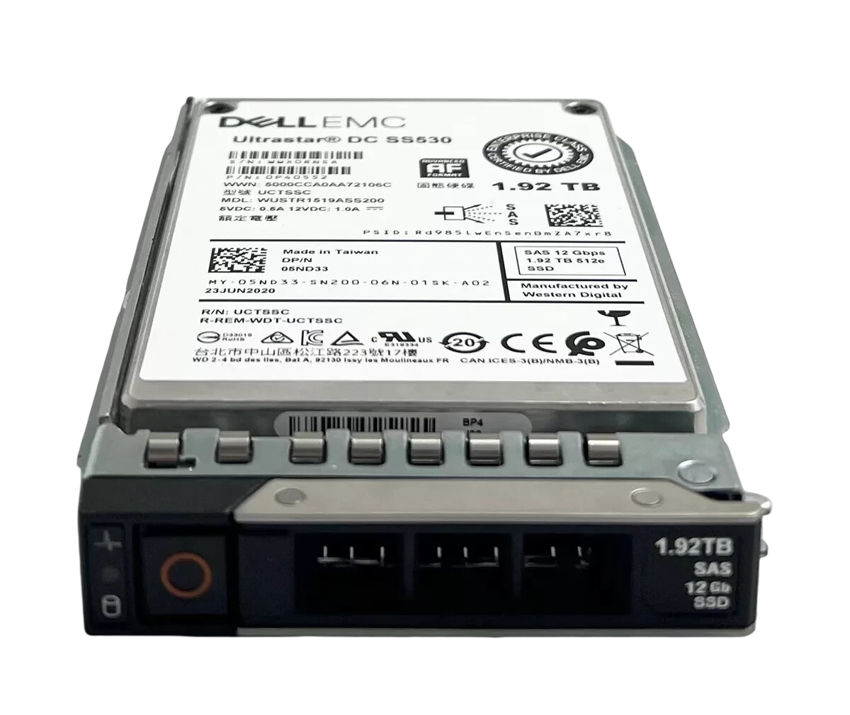 Dell 1.92TB SAS 12G 512e 2.5" Enterprise SSD WUSTR1519ASS200 5ND33 With Caddy