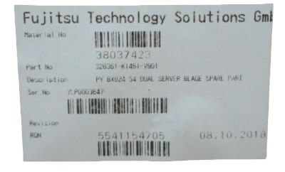 New Fujitsu Primergy BX924 S4 Dual Server Blade CTO No CPU/Mem S26361-K1451-V901