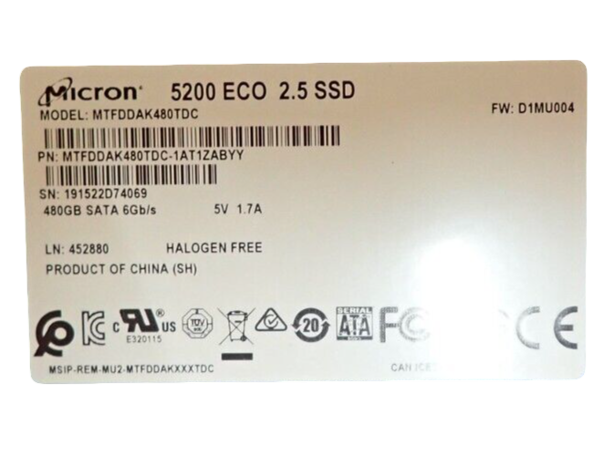 Fujitsu 480GB 2.5" SATA 6G RI Solid State Drive SSD in Caddy S26361-F5701-L480