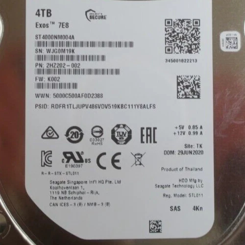 HPE Nimble Storage 4TB 7.2K SAS 12G 128MB 3.5" HDD Q8F04A ST4000NM0095 FW:K002