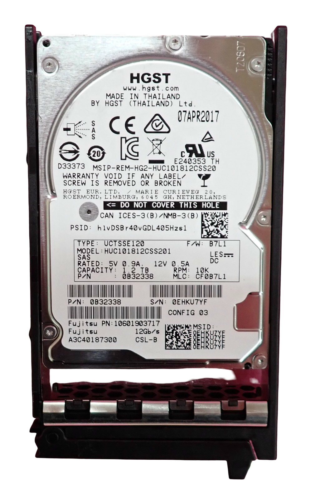 Fujitsu 1.2TB 10K 2.5" SAS 12G 512N SED HotPlug Hard Drive HDD S26361-F5581-L112