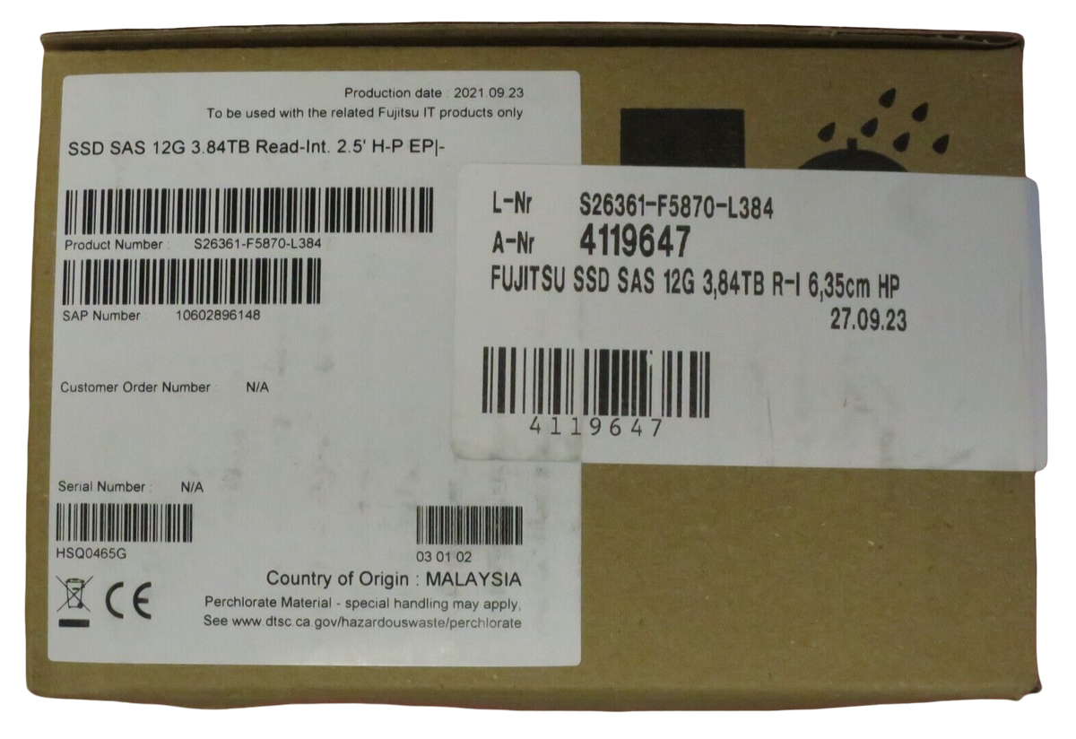 NEW Fujitsu 3.84TB SSD SAS 12Gb/s Write Intensive IN SFF SLIM S26361-F5870-L384