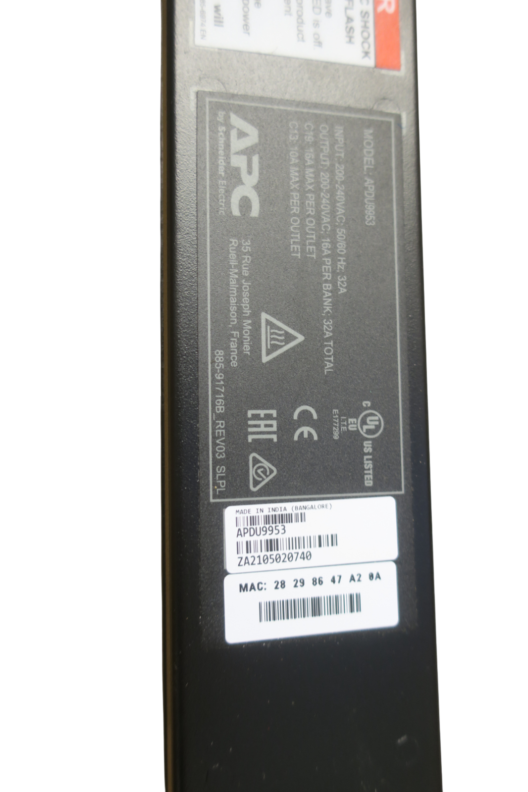 APC APDU9953 Switched Rack 9000 Series PDU 230V 21 x C13 3 x C19 32A ZeroU