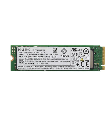 Dell SK Hynix 480GB PCIe 3.0 NVMe RI M.2 2280 SSD - 08M01 HFS480GDC8X099N
