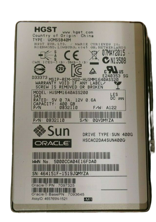 Oracle Sun 400GB 3.5" SAS 12G MLC SSD Solid State Drive + Caddy 7097325 7093645