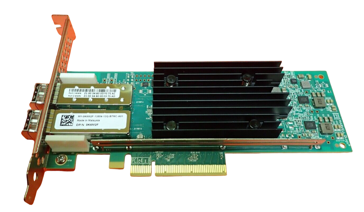 Dell QLogic QLE2772 Dual Port 32Gb FC SFP+ Host Bus Adapter HBA K6M2F + 2x SFPs