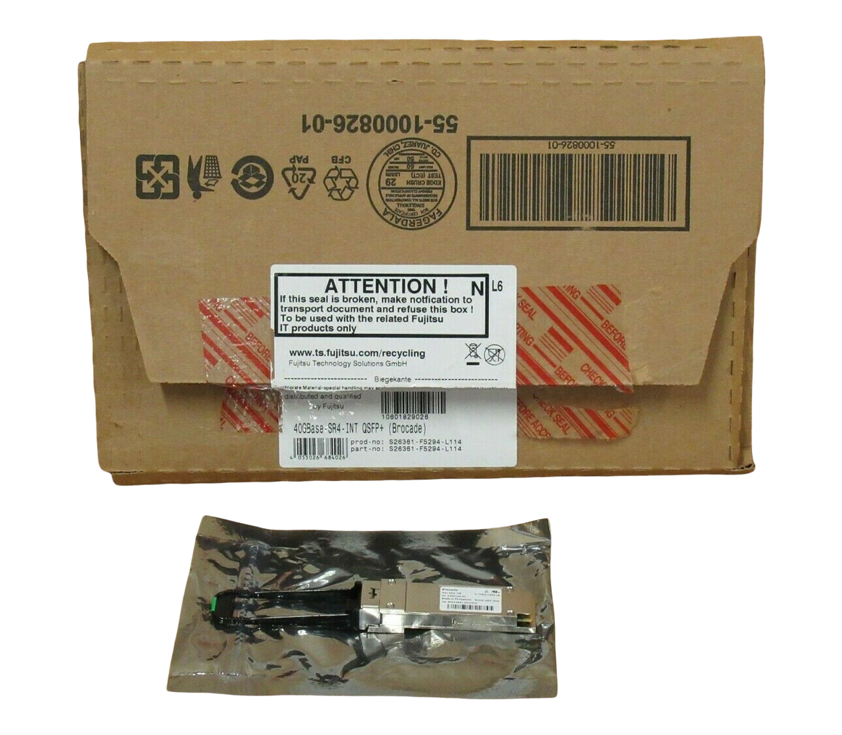 New Fujitsu S26361-F5294-L114 Brocade 40G-QSFP-SR4-INT 40Gbase-SR4 QSFP 40GbE