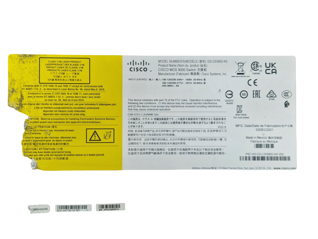 Cisco MDS 9396S 96x 16G FC (48-Active) Multilayer Fabric Switch DS-C9396S-K9