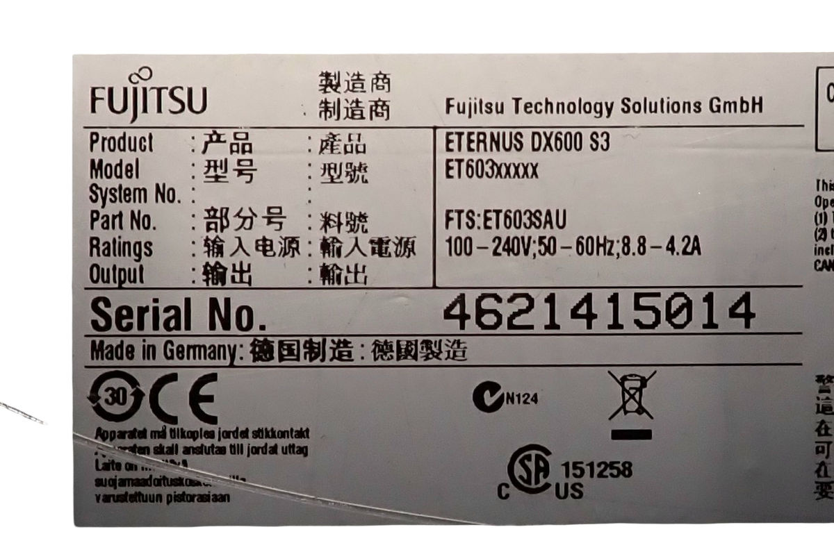 Fujitsu Eternus DX600 S3 Base FTS:ET603SAU & 2x CA07555-D811 Controller Modules