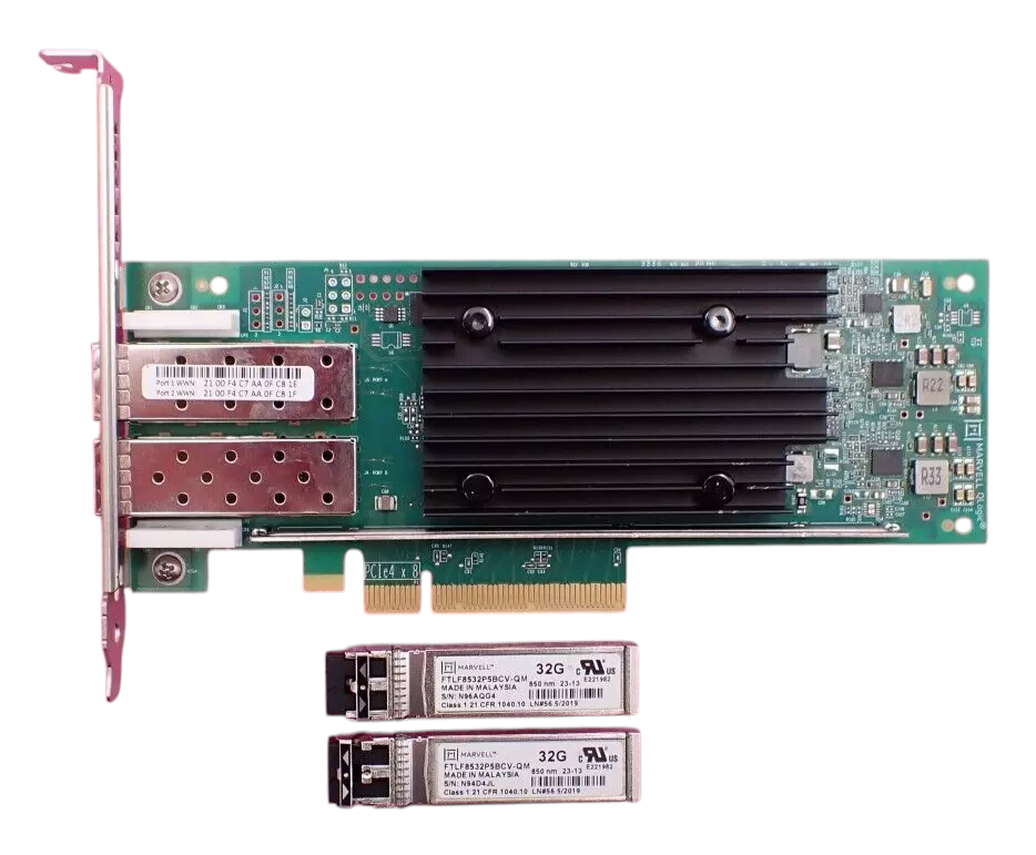 NEW Fujitsu QLogic QLE2772C-SR-F Dual Port 32G FC HBA S26361-F4087-L502 + 2x SFP