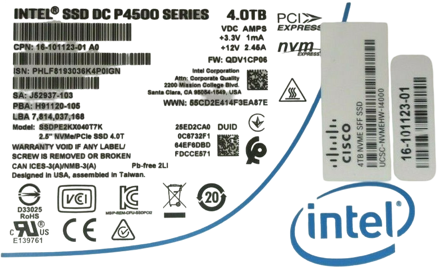 Cisco UCSC-NVMEHW-I4000 4TB 2.5" NVMe U.2 PCIe Solid State Drive SSD Intel P4500