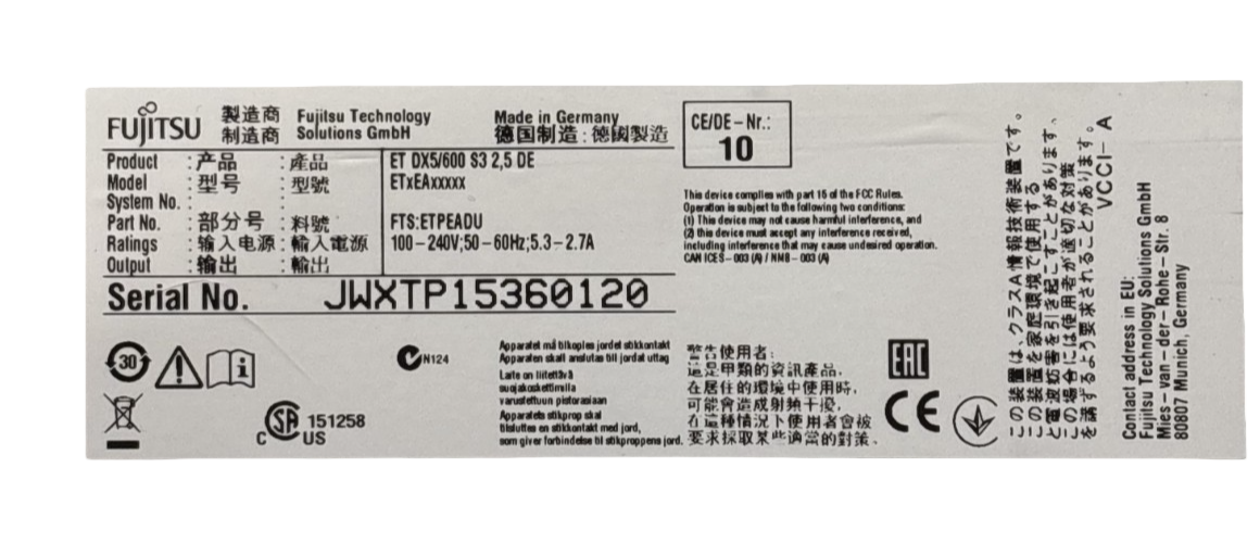 Fujitsu Eternus DX500/600 S3 shelf ETPEADU 24x CA08226-E896 ETVSAT 3.84TB SSD