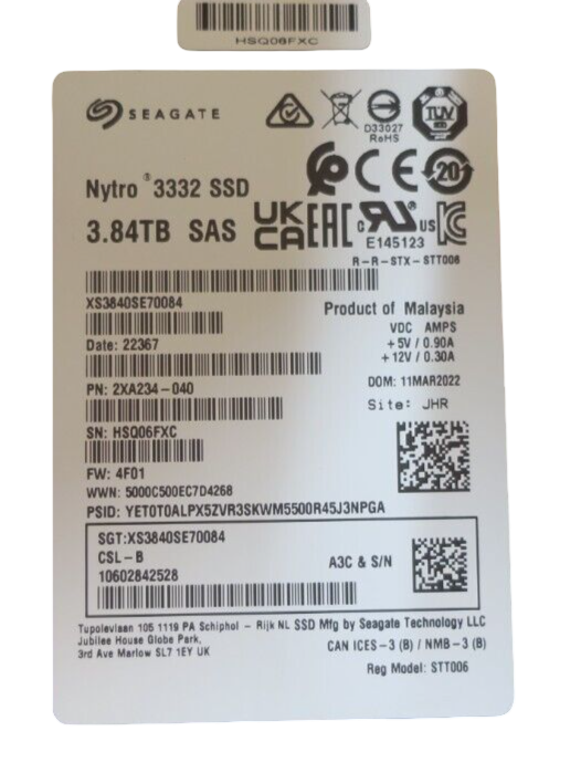 NEW Fujitsu 3.84TB SAS 12Gb/s Read Intensive 2.5" SFF SSD S26361-F5844-L384