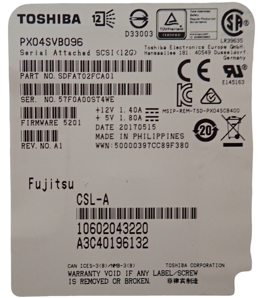 Fujitsu 960GB 2.5" SAS 12G MU MLC Solid State Drive SSD +Caddy S26361-F5614-L960