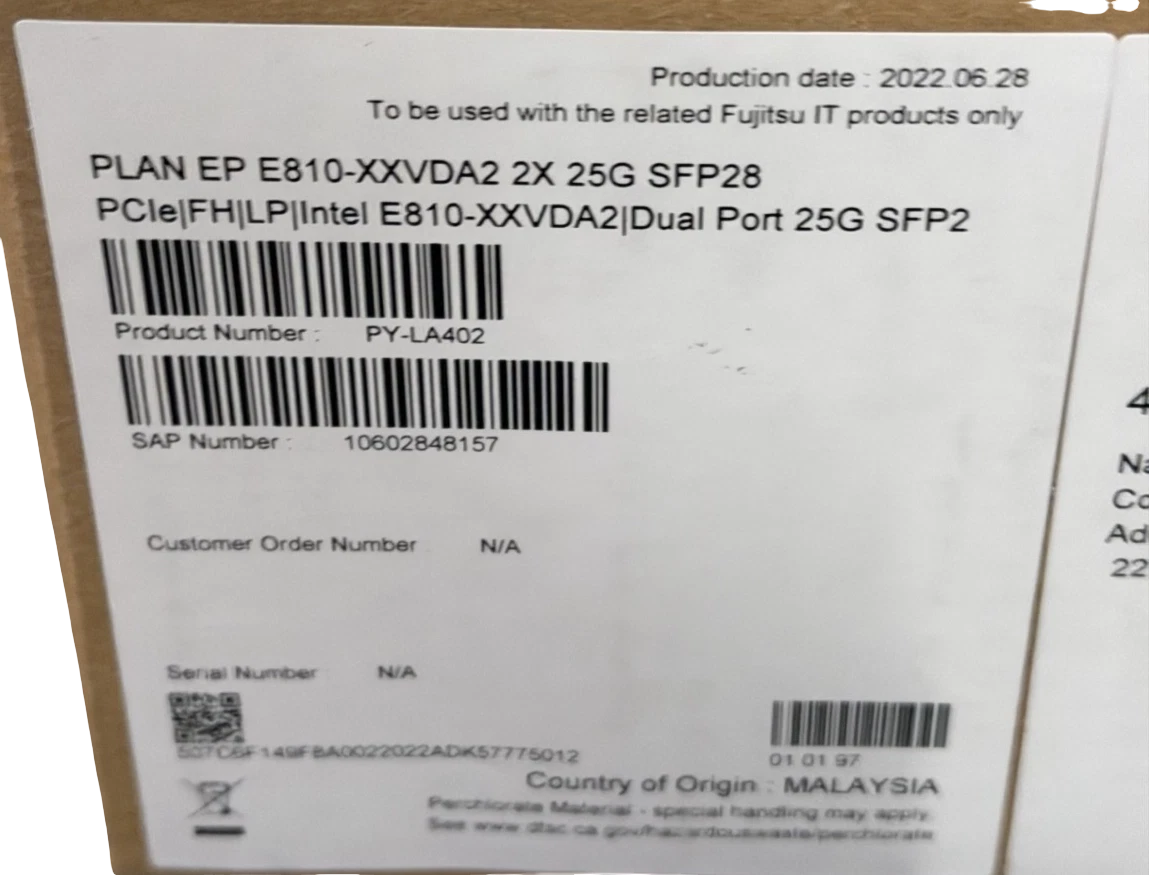 NEW Fujitsu PLAN EP E810-XXVDA2 2x 25GbE SFP28 PCIe Ethernet Card PY-LA402