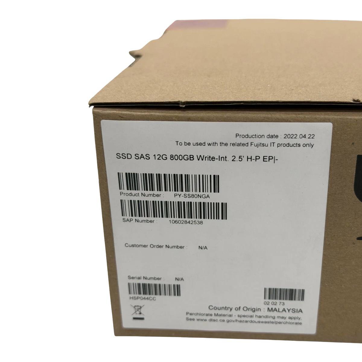 Fujitsu 800GB SAS 12Gb/s Write-Int 2.5" SFF H-P Solid State Drive SSD PY-SS80NGA