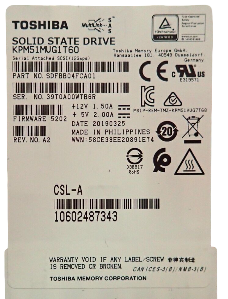 Fujitsu 1.6TB SAS 12Gb/s WI 2.5" SFF TLC Solid State Drive SSD S26361-F5710-L160