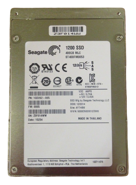 Seagate 400GB SAS 12Gbps 1200 MLC SSD Solid State Drive ST400FM0053 1GD262-005
