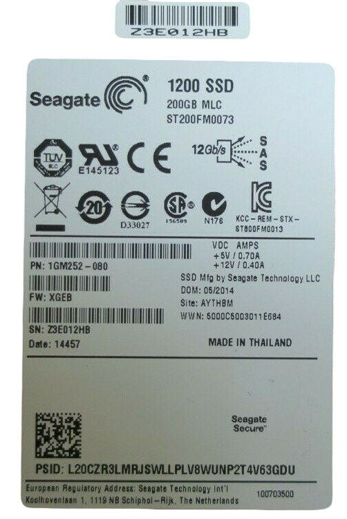 Seagate 1200 200GB SAS 12Gb/s MLC ST200FM0073 Solid State Drive SSD 1GM252-080
