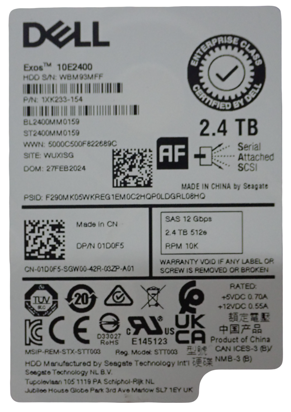New Dell 2.4TB 10k SAS 12G 2.5" SFF Hard Drive HDD 1D0F5 +12th/13th/ME Gen Caddy