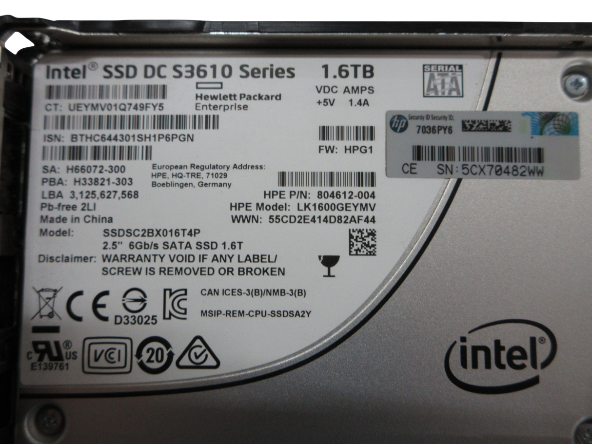 HP 1.6TB SATA 6Gb/s 2.5" Hot-Plug Solid State Drive SSD 805383-001 804631-B21