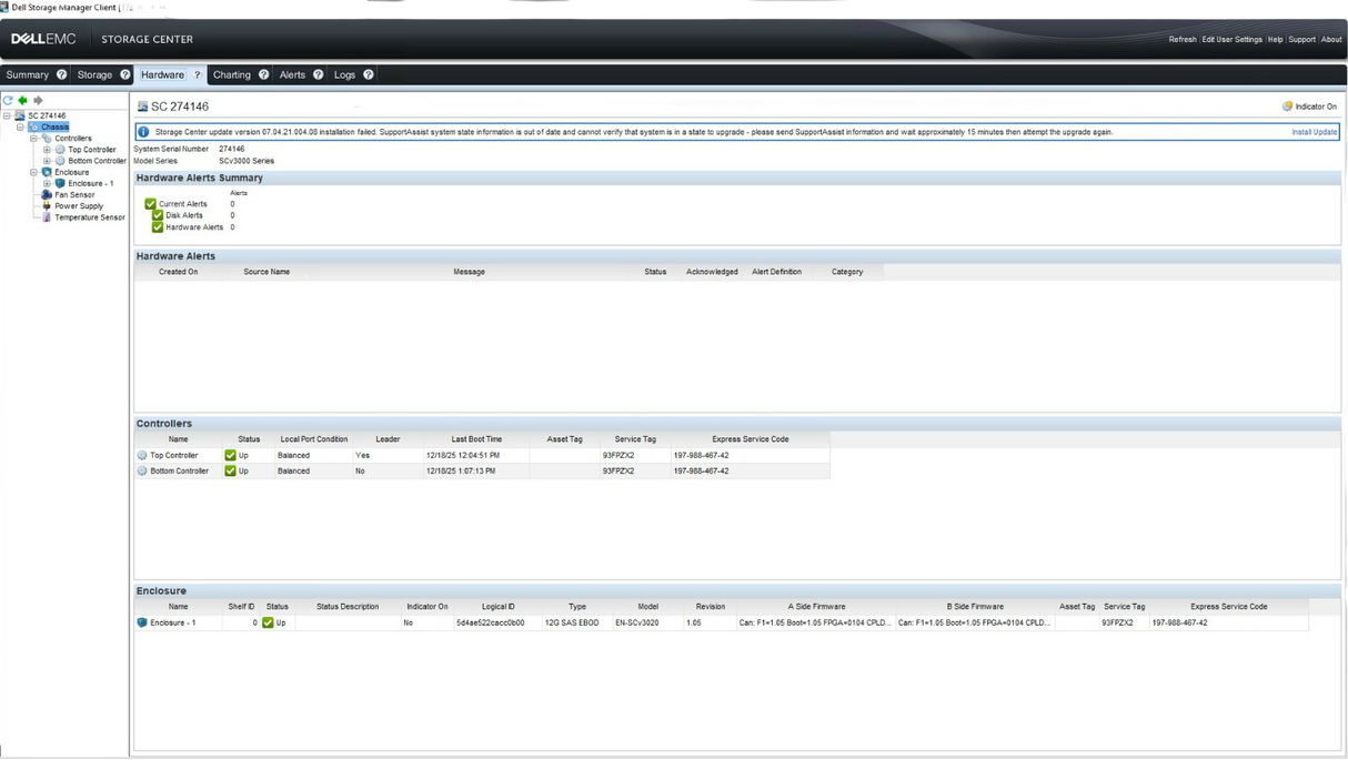 Dell Compellent SCv3020 Storage Array 2x iSCSI Controller 30-Bay 7x 900GB HDD