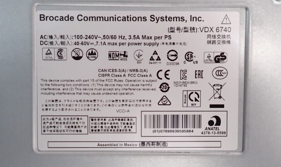 Brocade VDX 6740 BR-VDX6740-24-R 48x 1/10GbE SFP+ +4x 40Gb QSFP+ Ethernet Switch