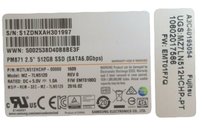 Fujitsu 512GB 2.5" SATA 6Gb/s Hot-Plug SSD Solid State Drive S26361-F5595-L512