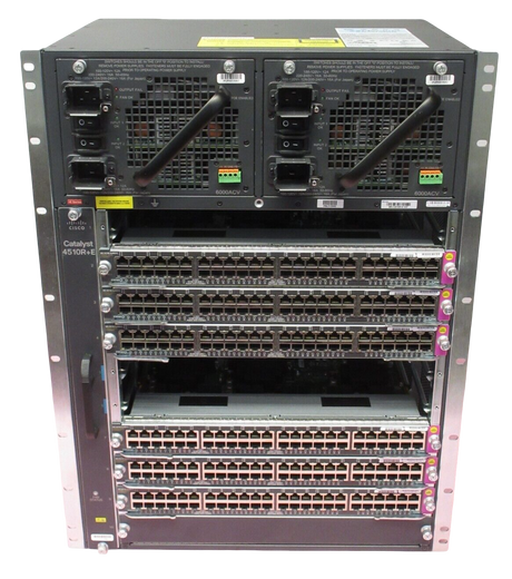 Cisco WS-C4510R+E 10-Slot 14U Chassis 6x WS-X4748-RJ45V+E 48-Port PoE Line Cards