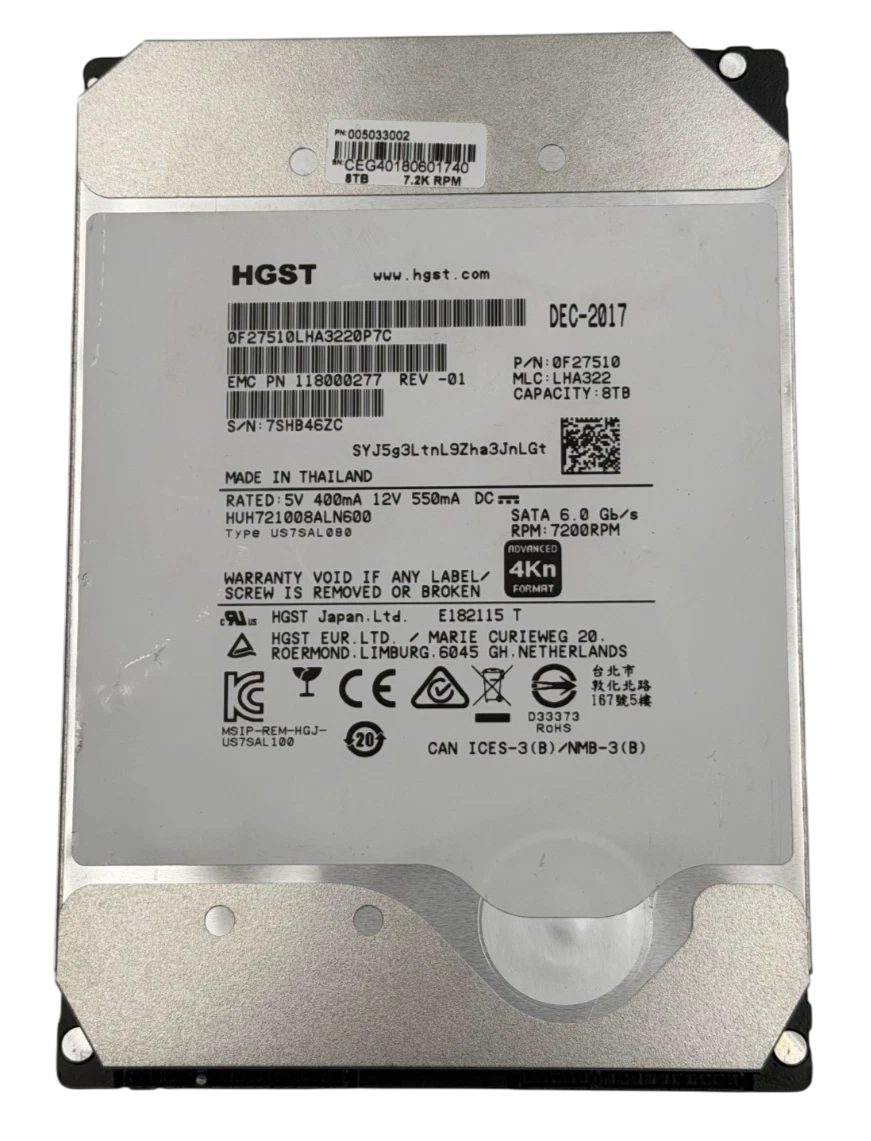 EMC Isilon 8TB 7.2K SATA 6G 4Kn 3.5" HDD 005033002 for A200 H400 H500