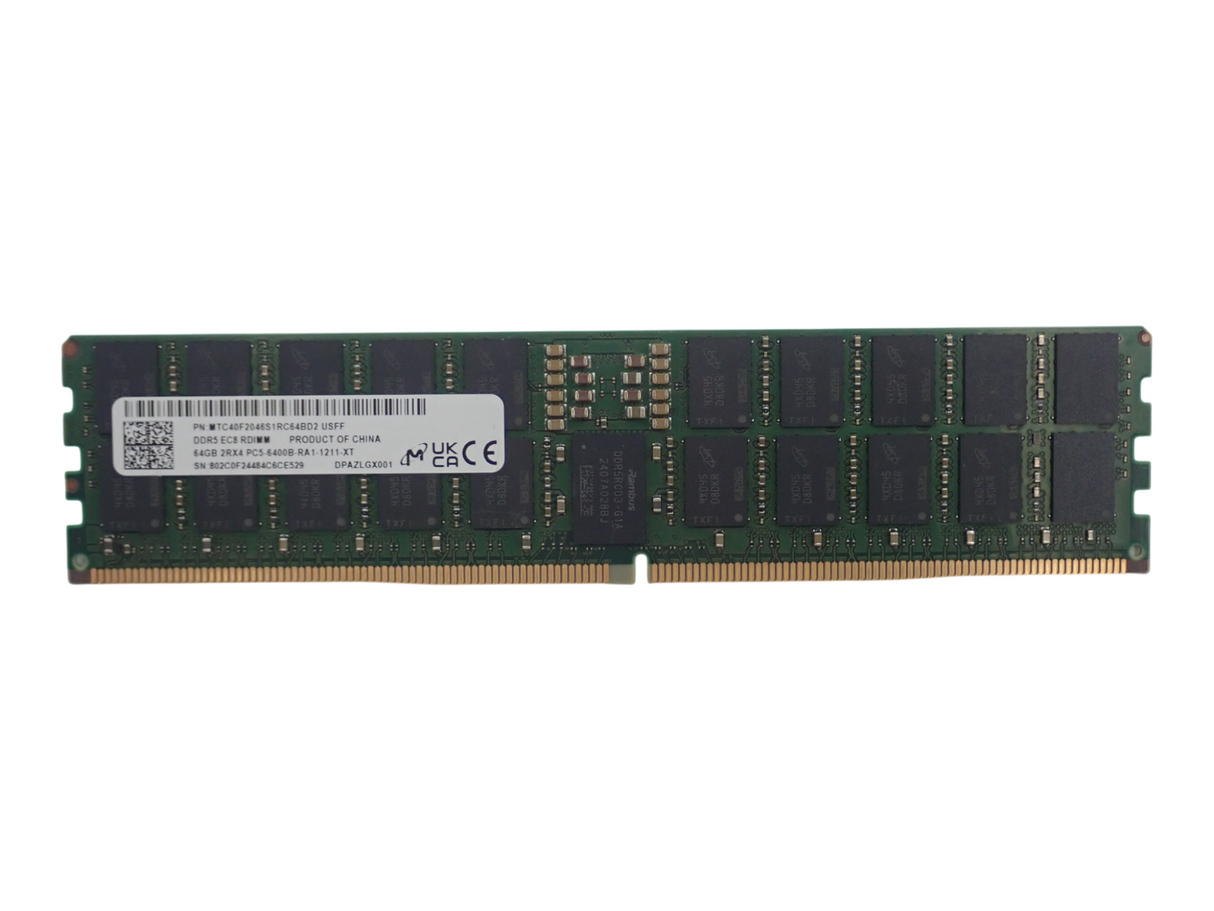 Micron 64GB 2Rx4 PC5-6400B DDR5 ECC EC8 RDIMM Server Memory MTC40F2046S1RC64BD2