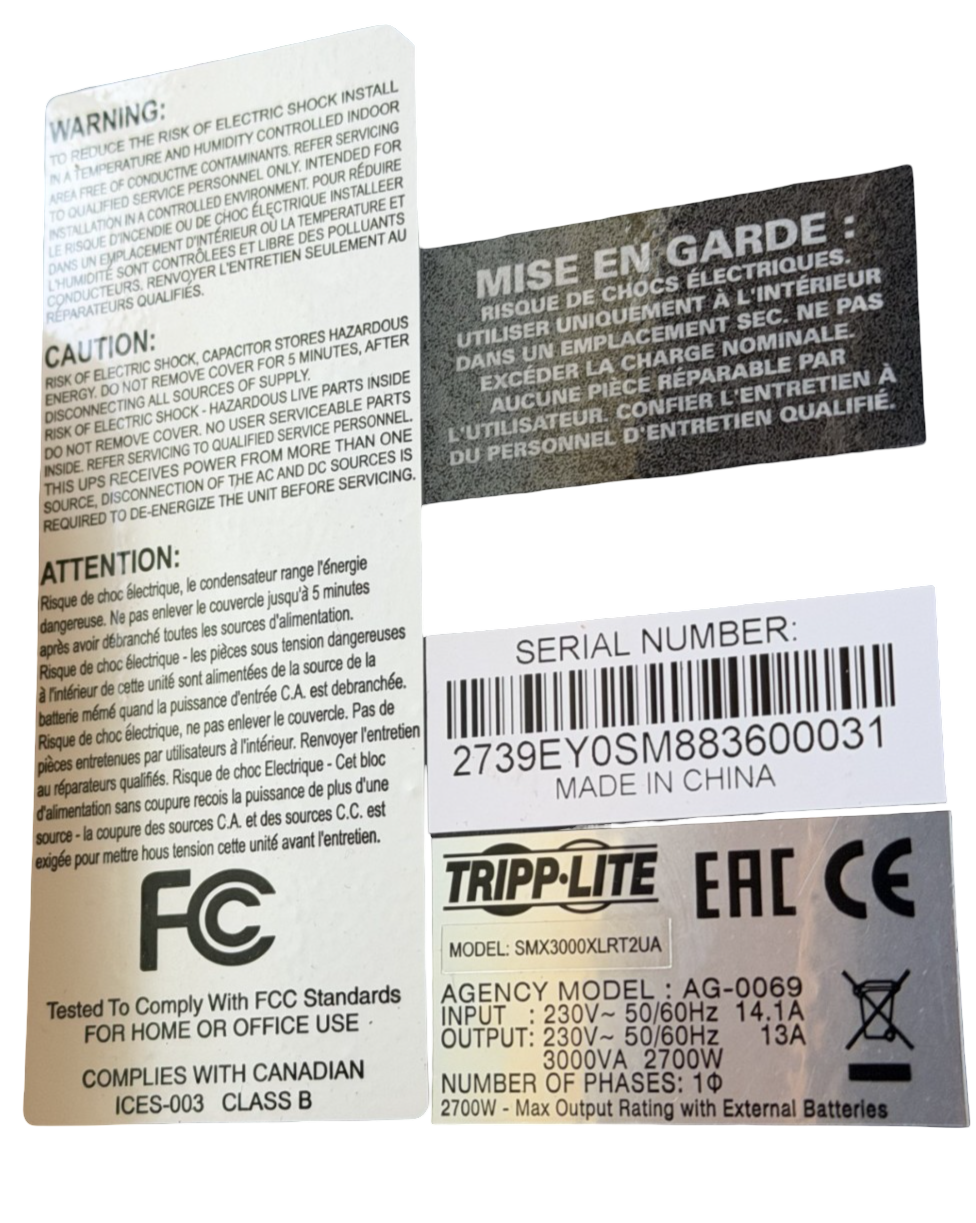 New Eaton Tripp Lite SMX3000XLRT2UA 3000VA 2700W 230V UPS 8x IEC C13 1x IEC C19