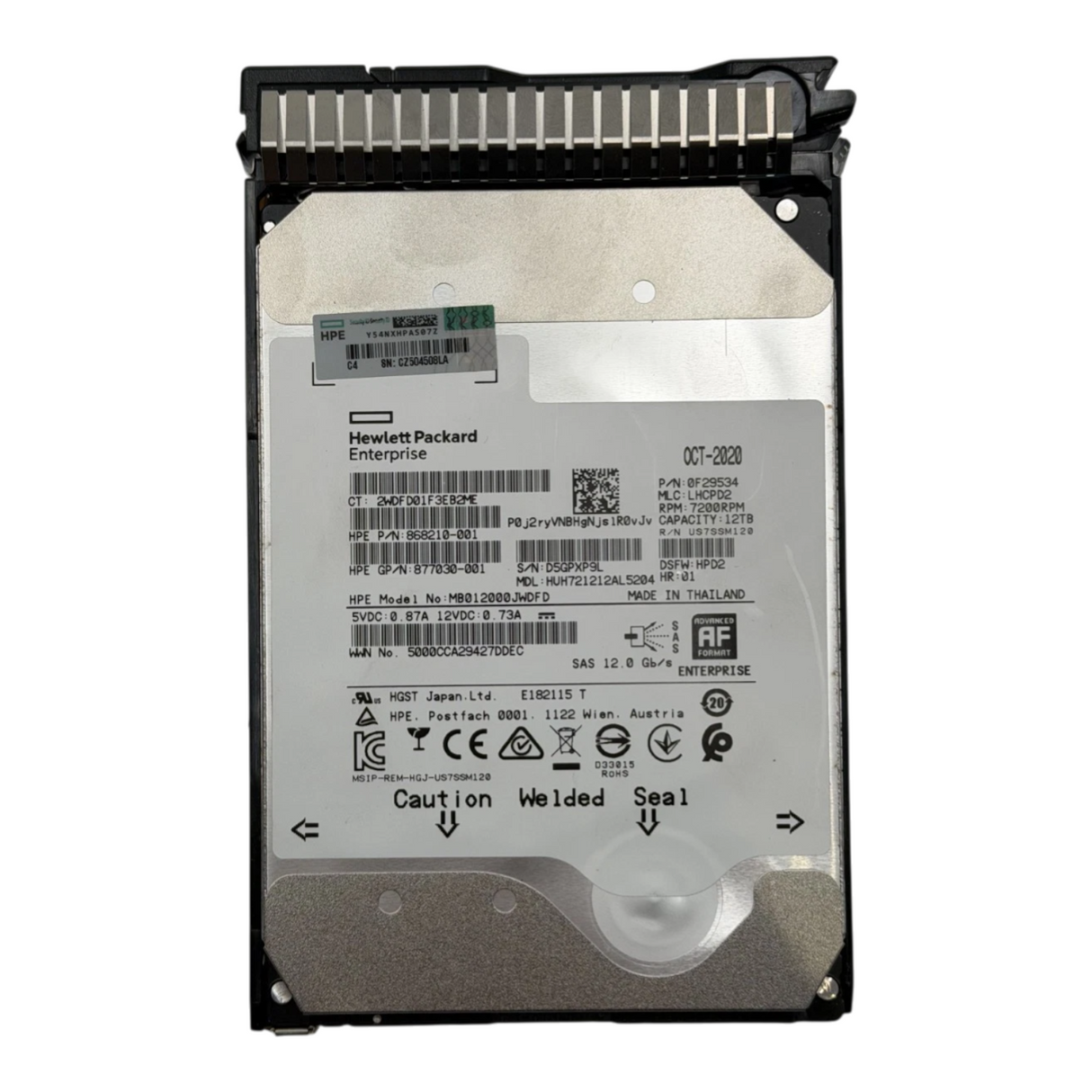 HPE 12TB 7.2K SAS 12G 3.5" Enterprise HDD 881779-B21 882397-001 + G8-G10 Caddy