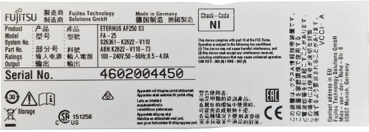 Fujitsu Eternus AF250 S3 24Bay 2x CA08606-D125 CM T3 2x CA07662-C009 Flash Array